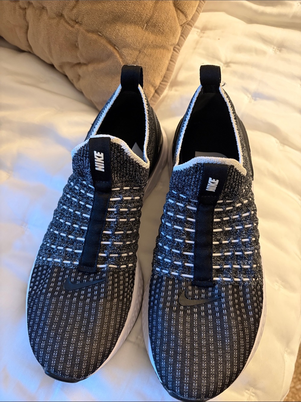 Nike Men’s Black & White Knit Slip-On Sneakers